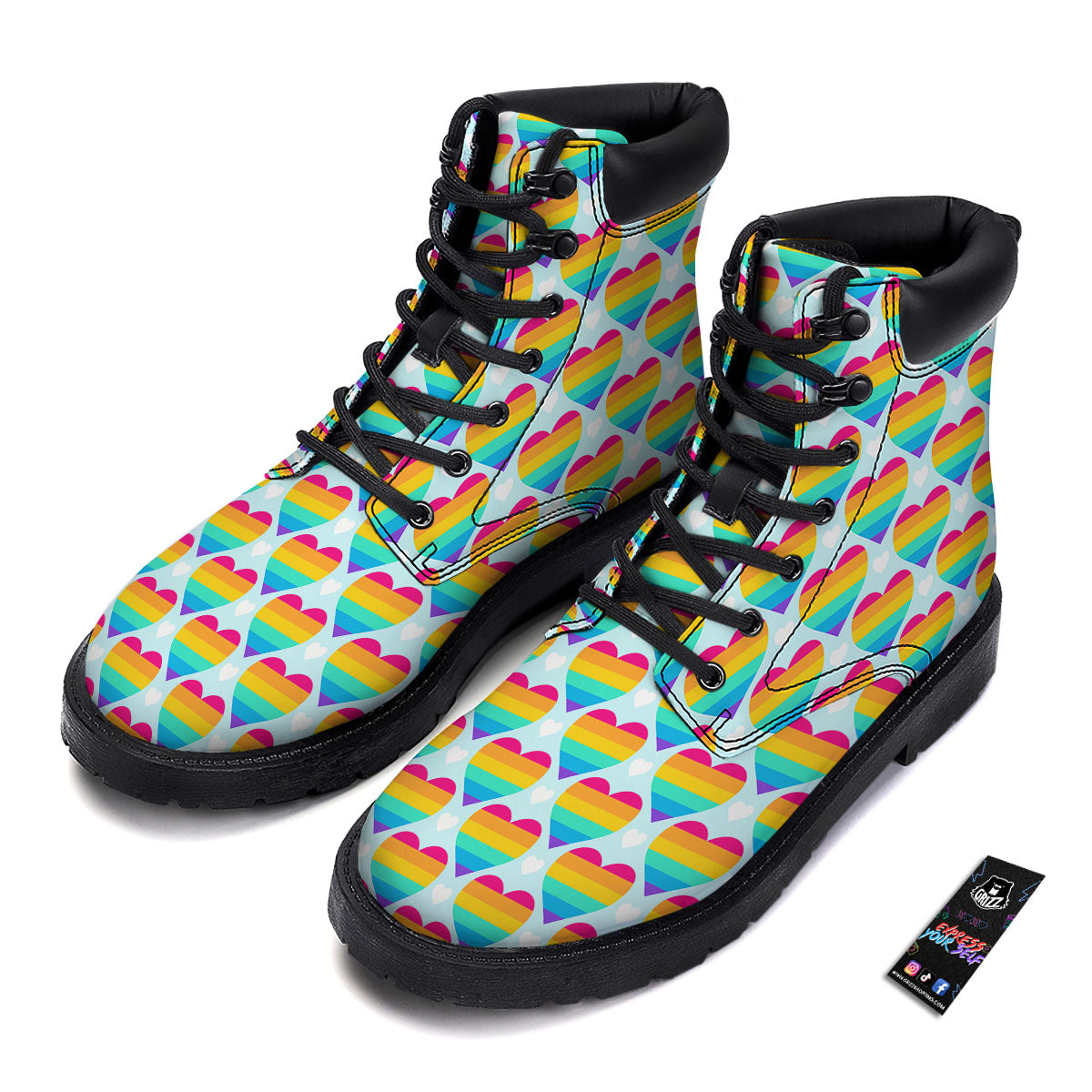 LGBT Heart Rainbow Print Pattern Boots-grizzshop