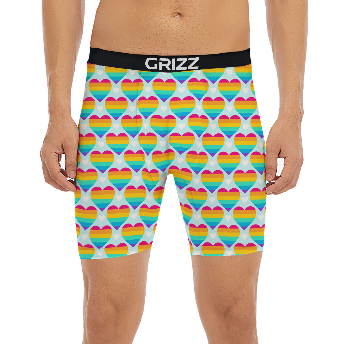 LGBT Heart Rainbow Print Pattern Boxer Briefs-grizzshop