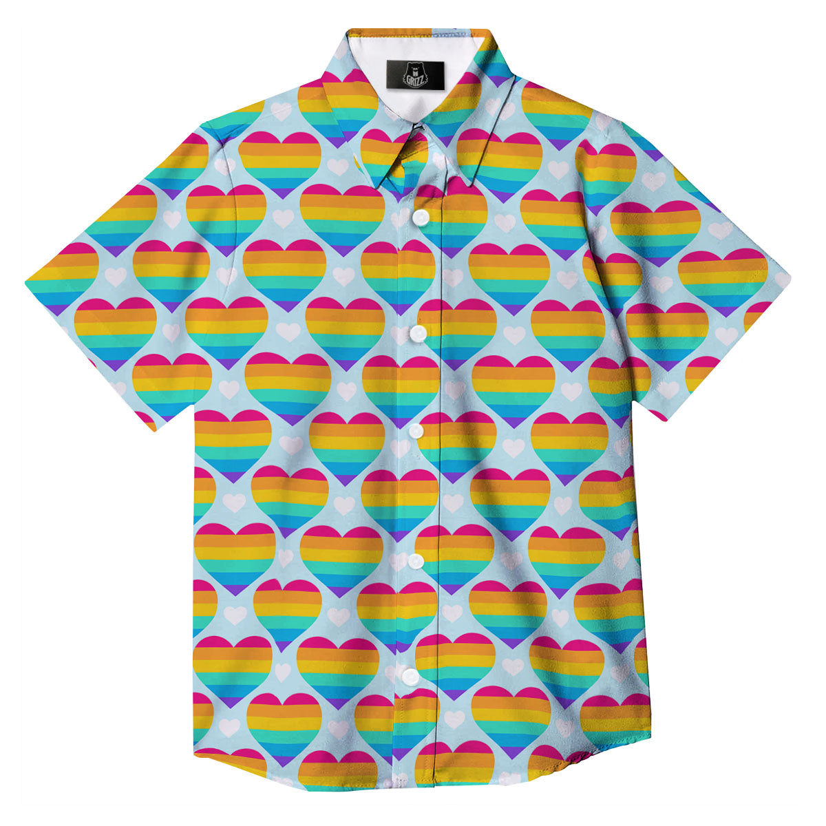 LGBT Heart Rainbow Print Pattern Button Up Shirt-grizzshop