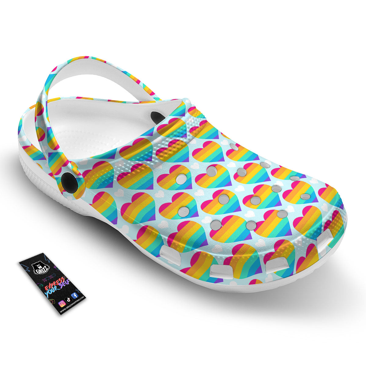 LGBT Heart Rainbow Print Pattern Clog-grizzshop