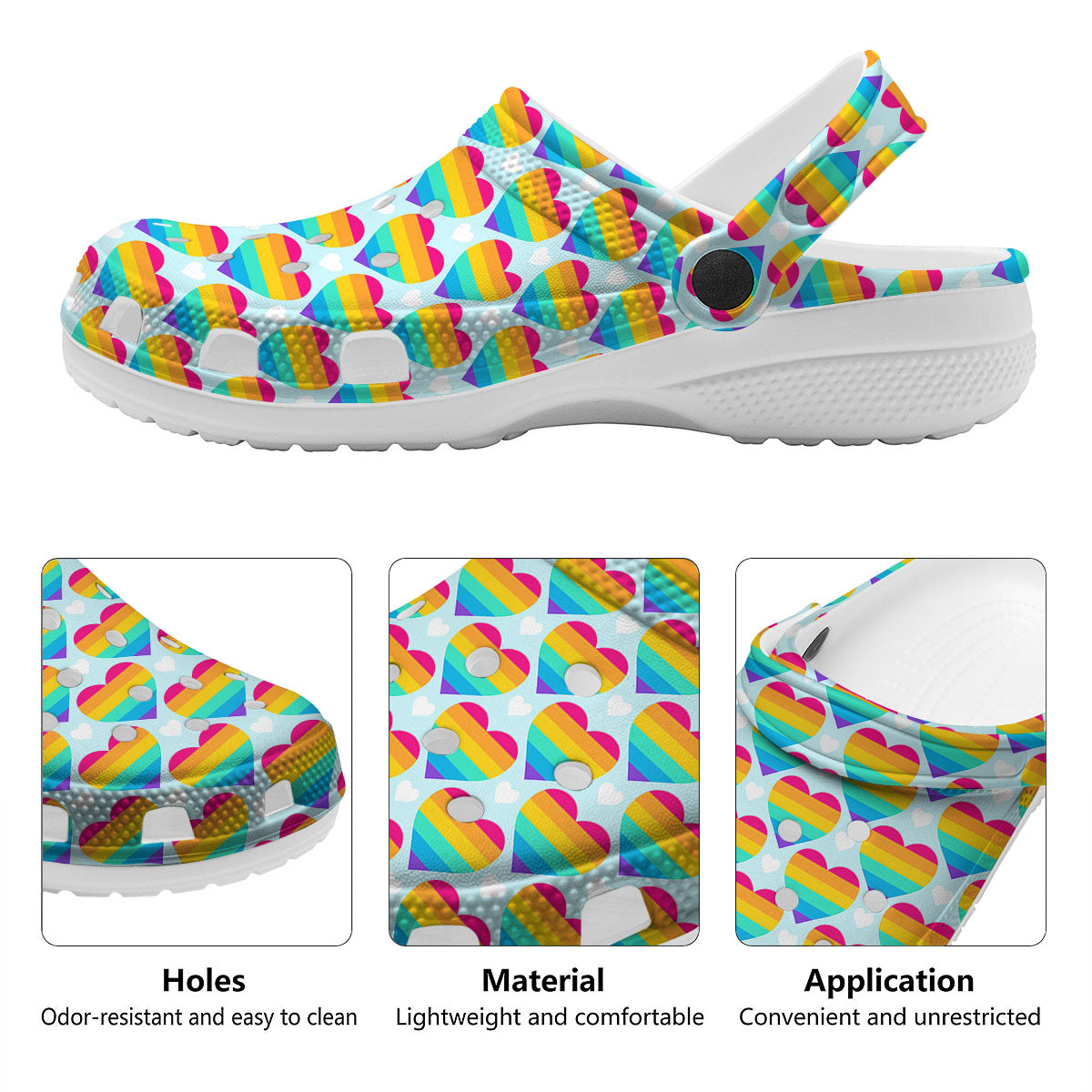 LGBT Heart Rainbow Print Pattern Clog-grizzshop