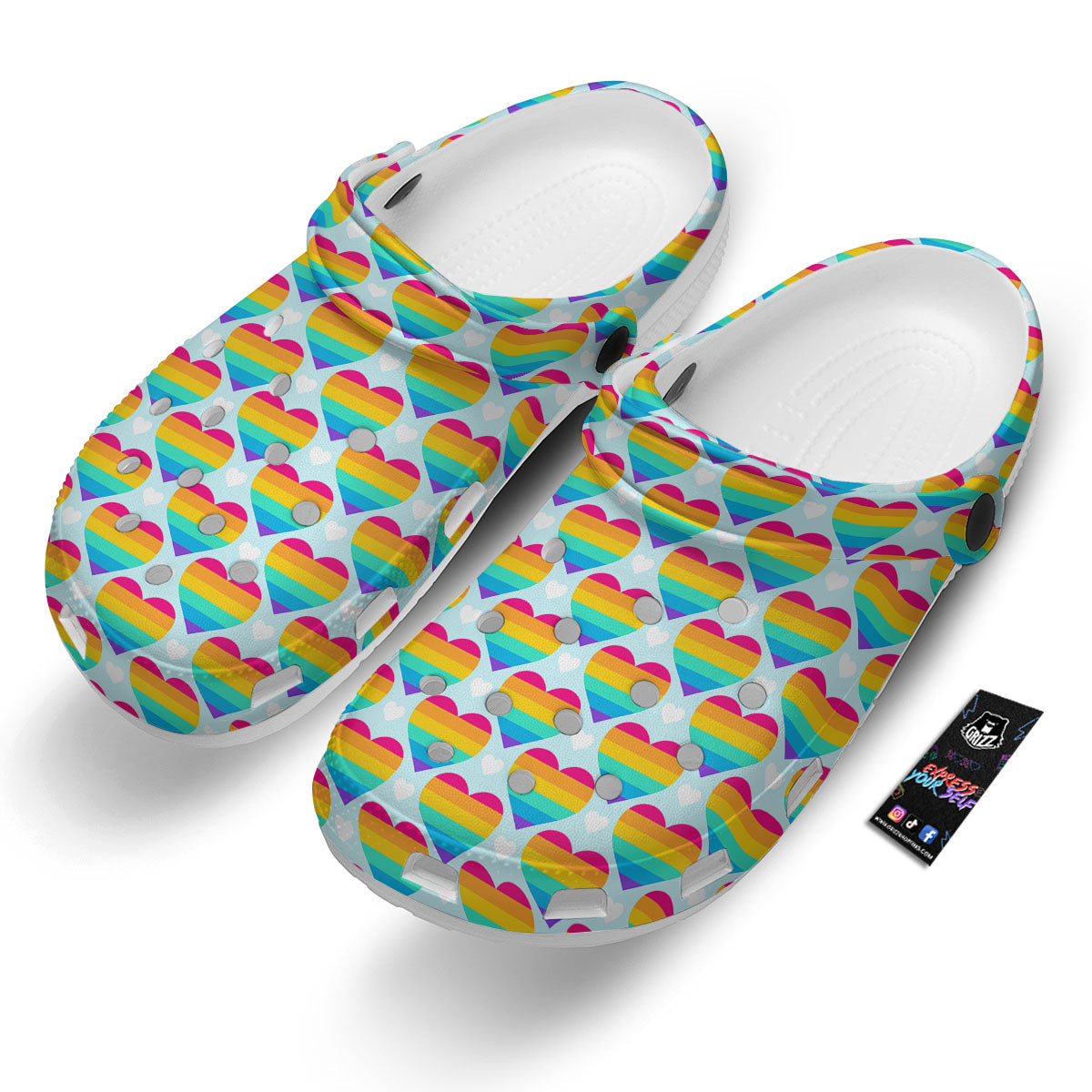 LGBT Heart Rainbow Print Pattern Clog-grizzshop