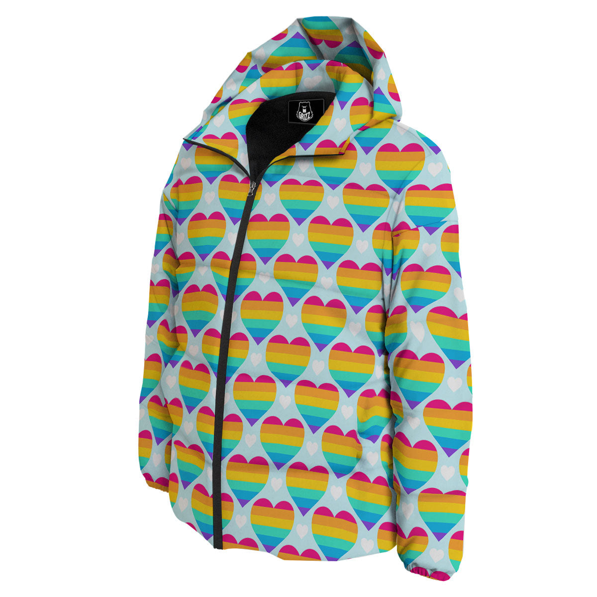 LGBT Heart Rainbow Print Pattern Down Jacket-grizzshop