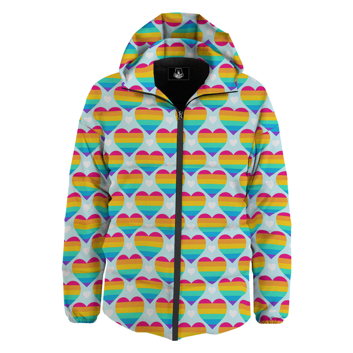 LGBT Heart Rainbow Print Pattern Down Jacket-grizzshop