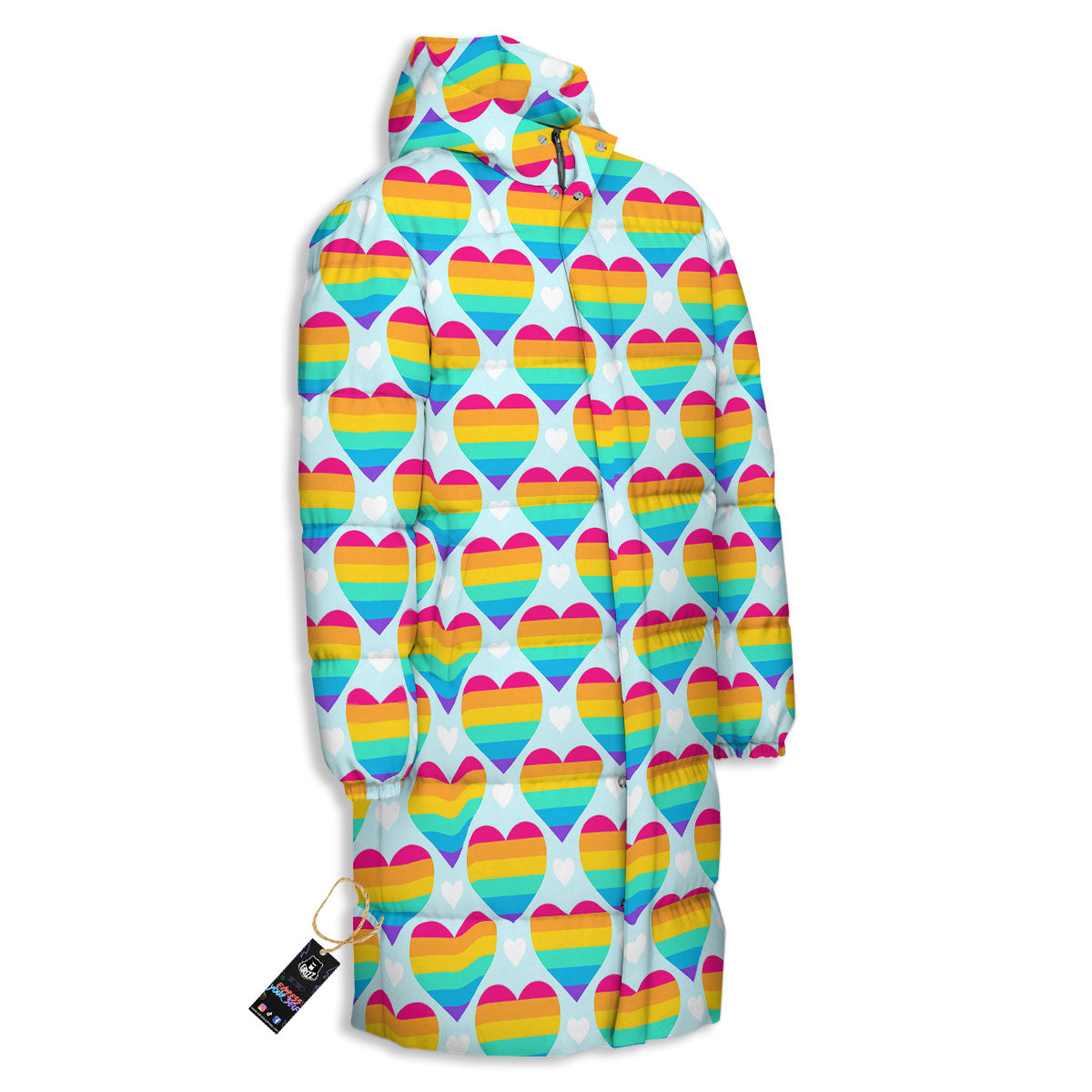 LGBT Heart Rainbow Print Pattern Long Down Jacket-grizzshop