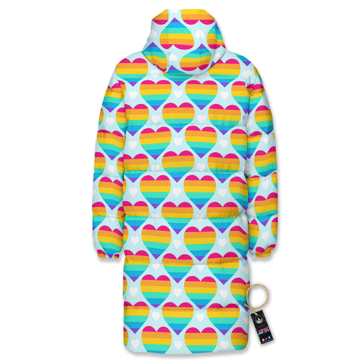 LGBT Heart Rainbow Print Pattern Long Down Jacket-grizzshop