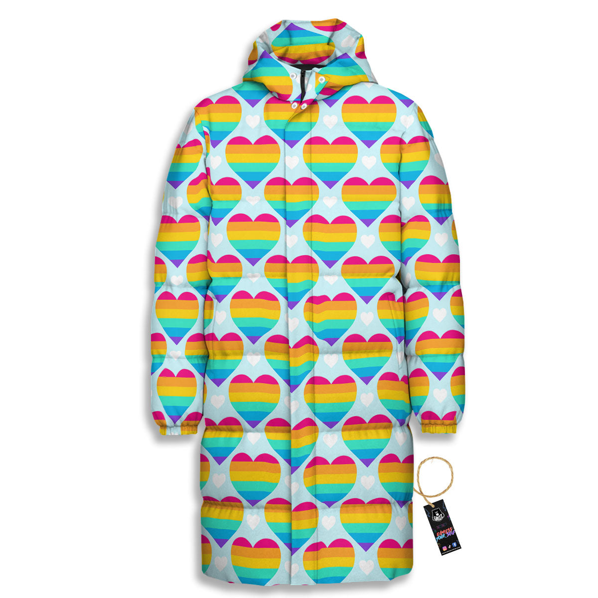 LGBT Heart Rainbow Print Pattern Long Down Jacket-grizzshop