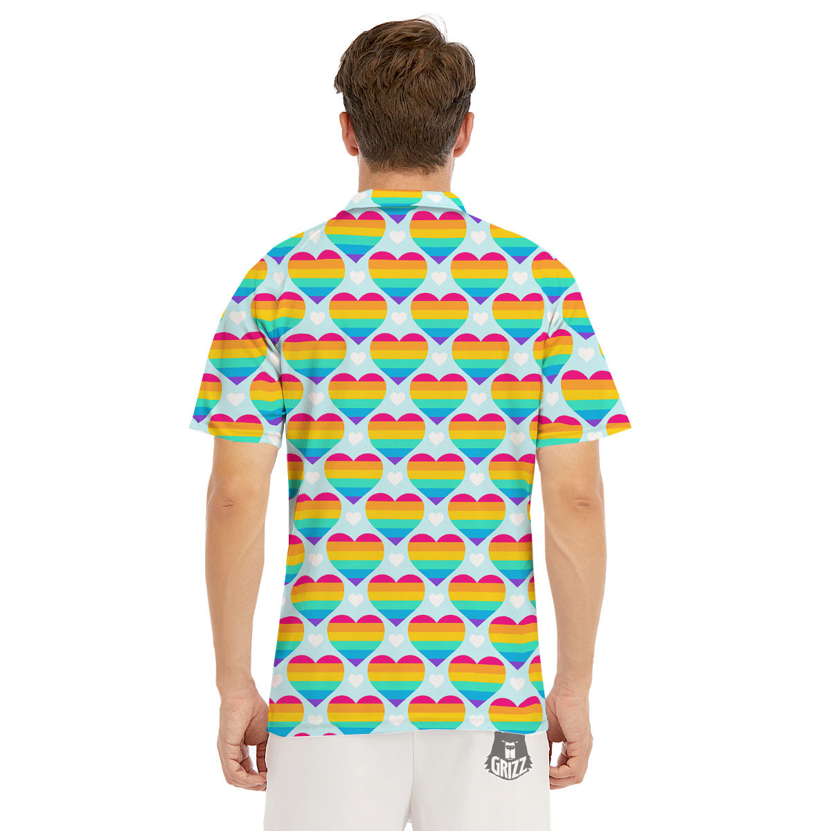 LGBT Heart Rainbow Print Pattern Men's Golf Shirts-grizzshop