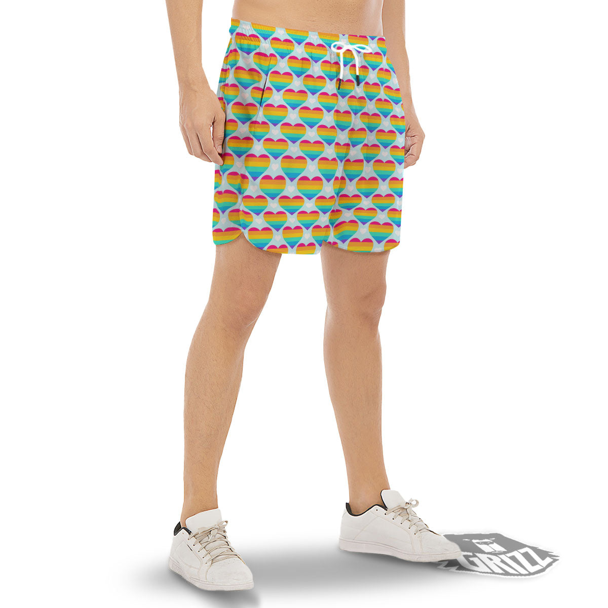 LGBT Heart Rainbow Print Pattern Men's Gym Shorts-grizzshop