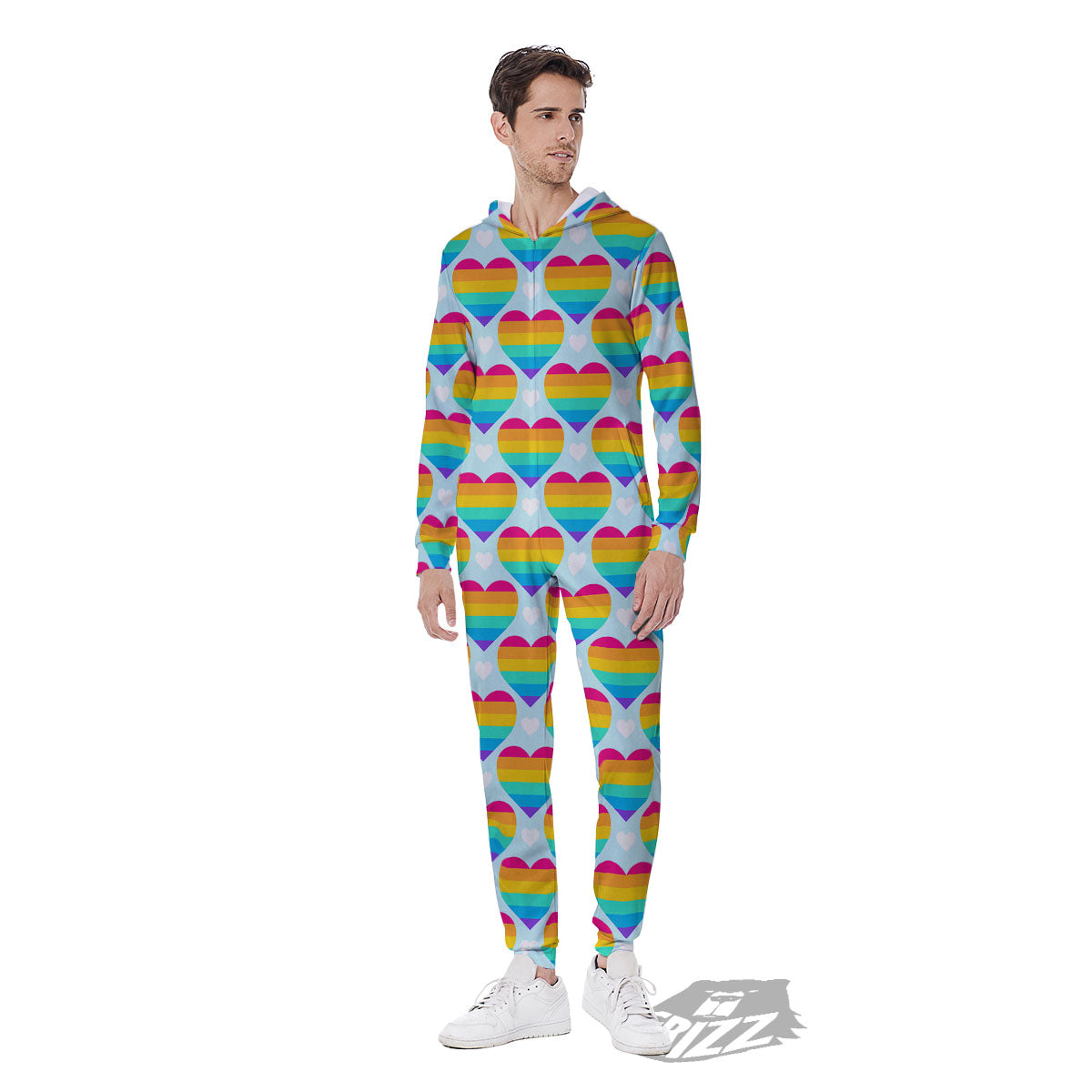 LGBT Heart Rainbow Print Pattern Men's Jumpsuit-grizzshop