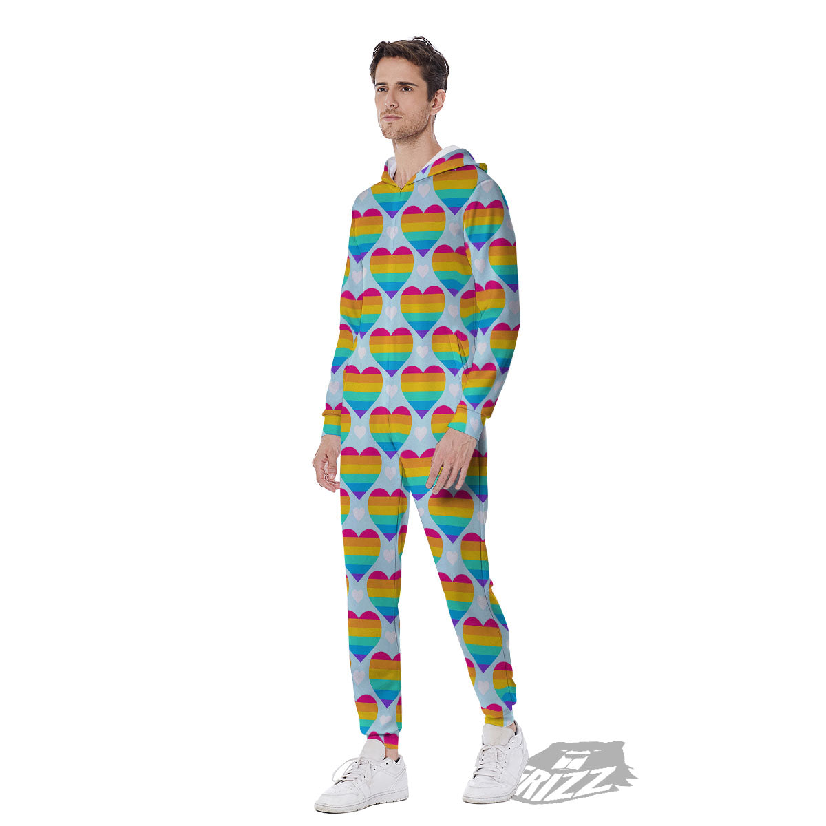 LGBT Heart Rainbow Print Pattern Men's Jumpsuit-grizzshop