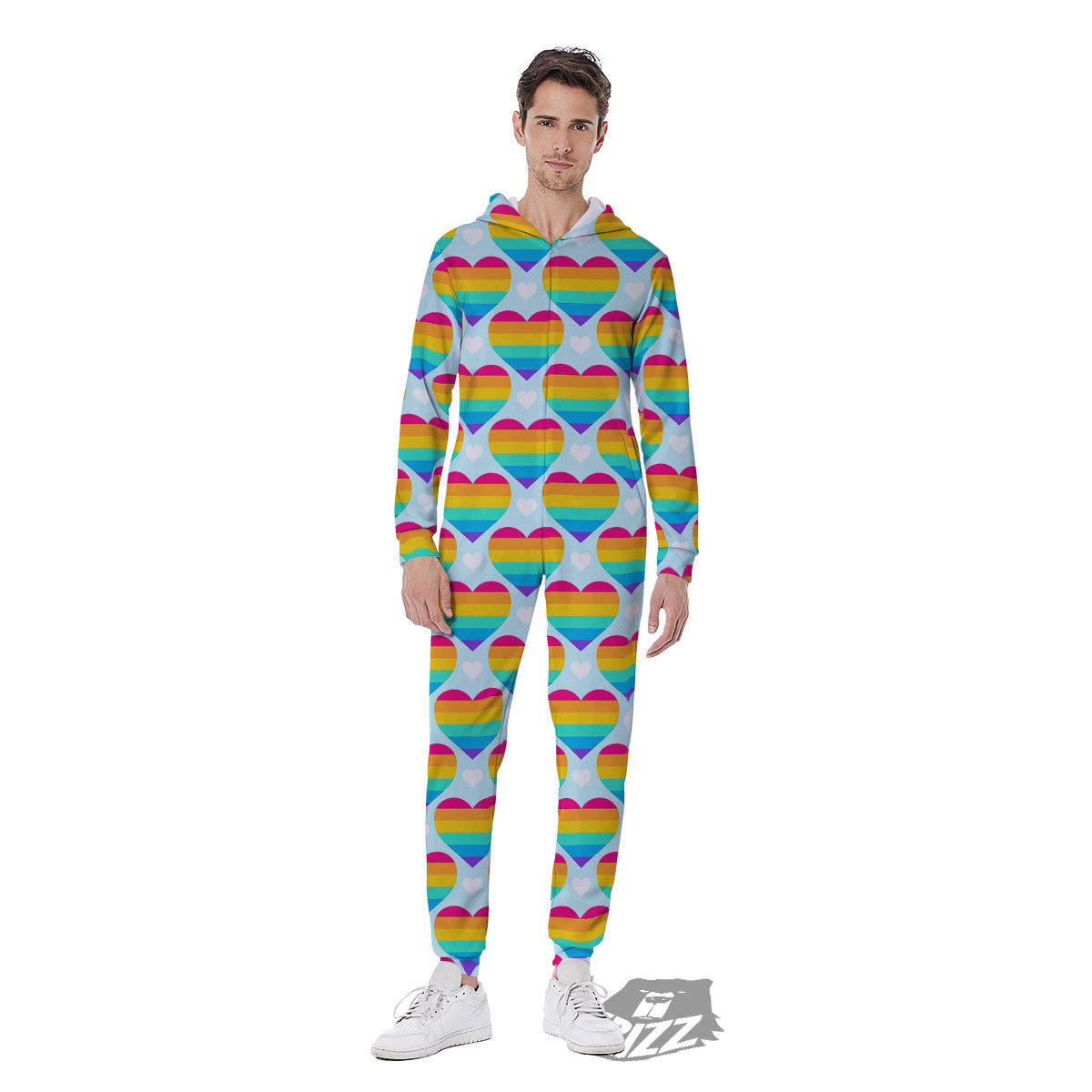 LGBT Heart Rainbow Print Pattern Men's Jumpsuit-grizzshop