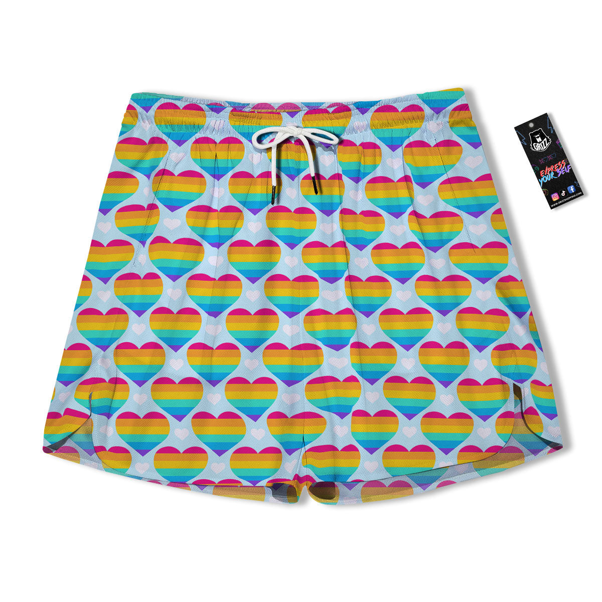 LGBT Heart Rainbow Print Pattern Men's Running Shorts-grizzshop