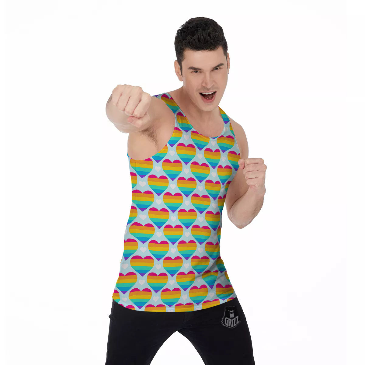 LGBT Heart Rainbow Print Pattern Men's Tank Top-grizzshop