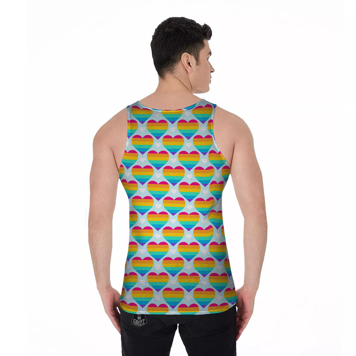 LGBT Heart Rainbow Print Pattern Men's Tank Top-grizzshop