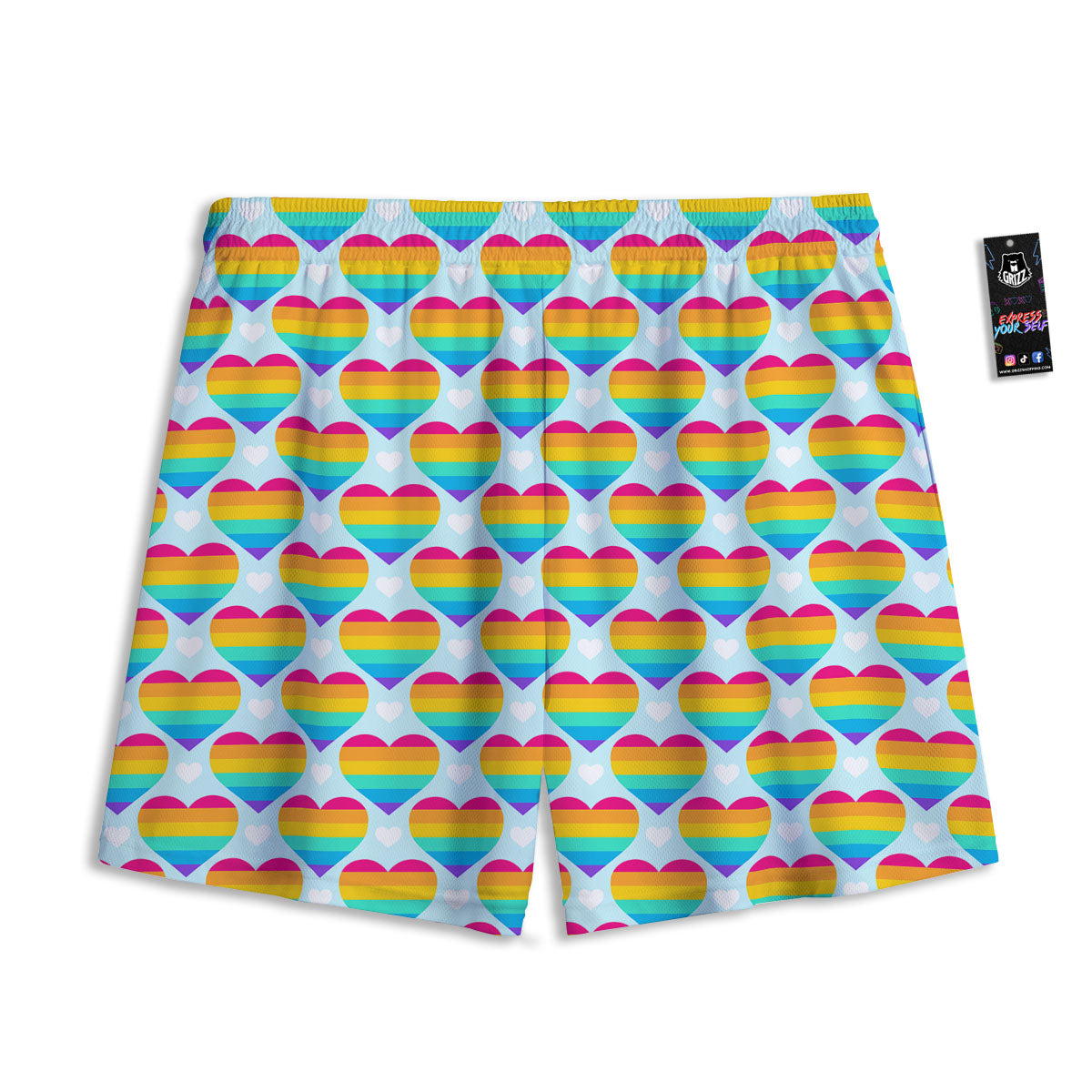 LGBT Heart Rainbow Print Pattern Mesh Shorts