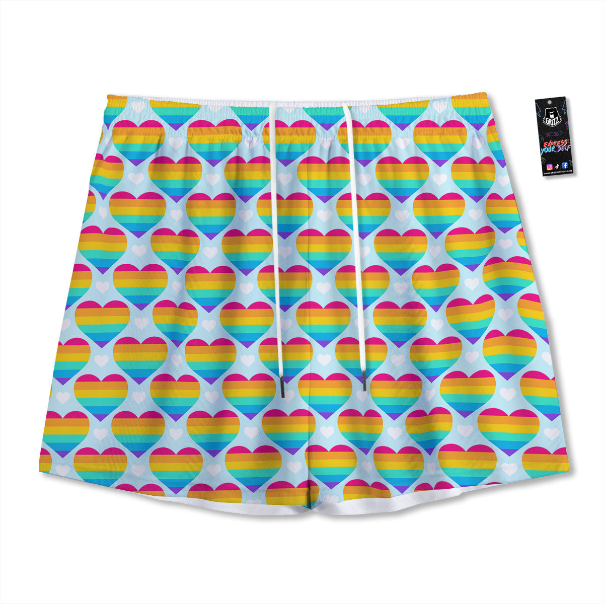 LGBT Heart Rainbow Print Pattern Mesh Shorts