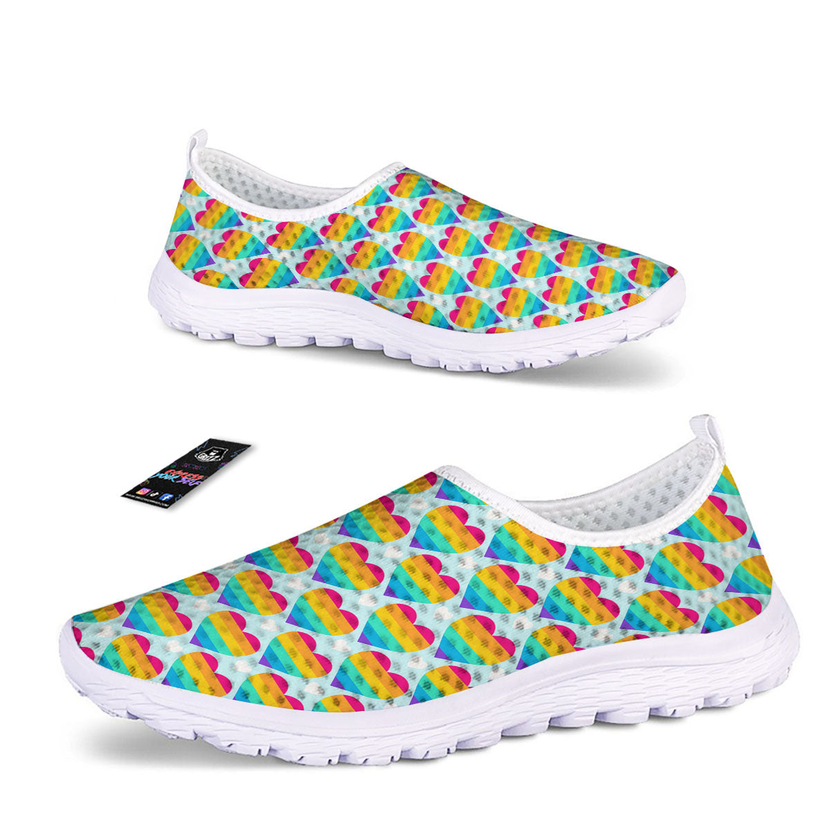 LGBT Heart Rainbow Print Pattern Nurse Shoes-grizzshop