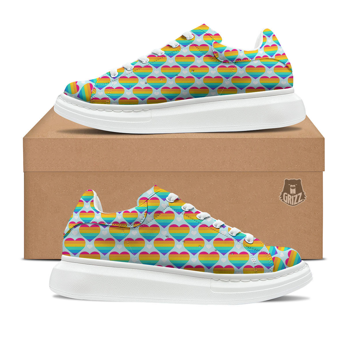 LGBT Heart Rainbow Print Pattern Platform Shoes-grizzshop