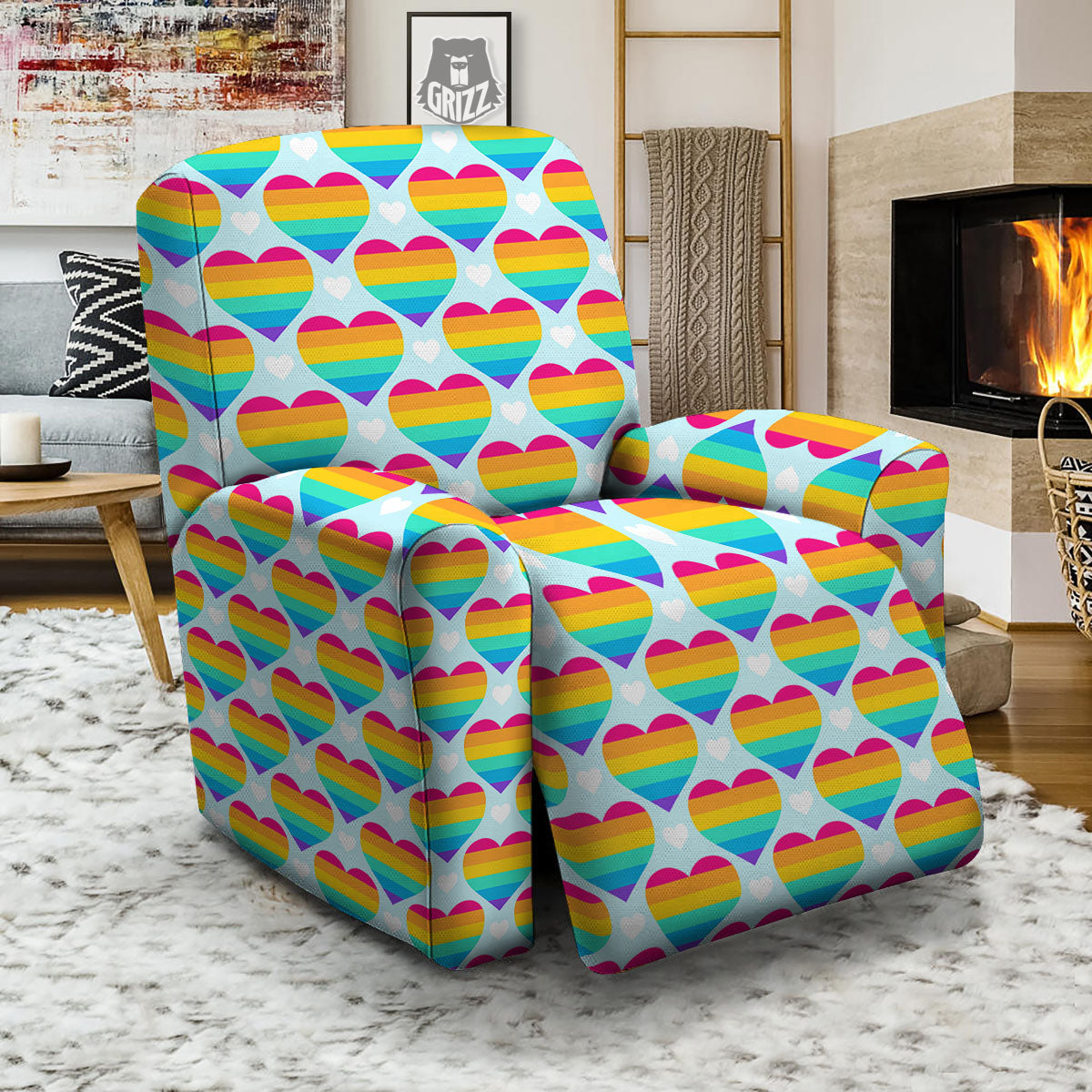 LGBT Heart Rainbow Print Pattern Recliner Slipcover-grizzshop