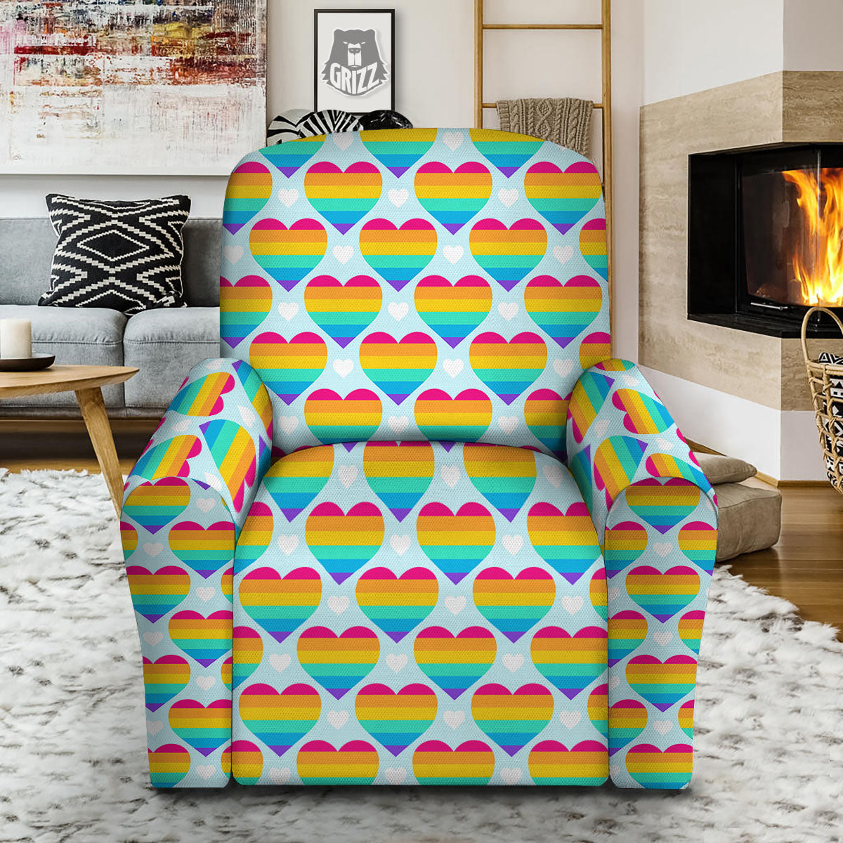 LGBT Heart Rainbow Print Pattern Recliner Slipcover-grizzshop