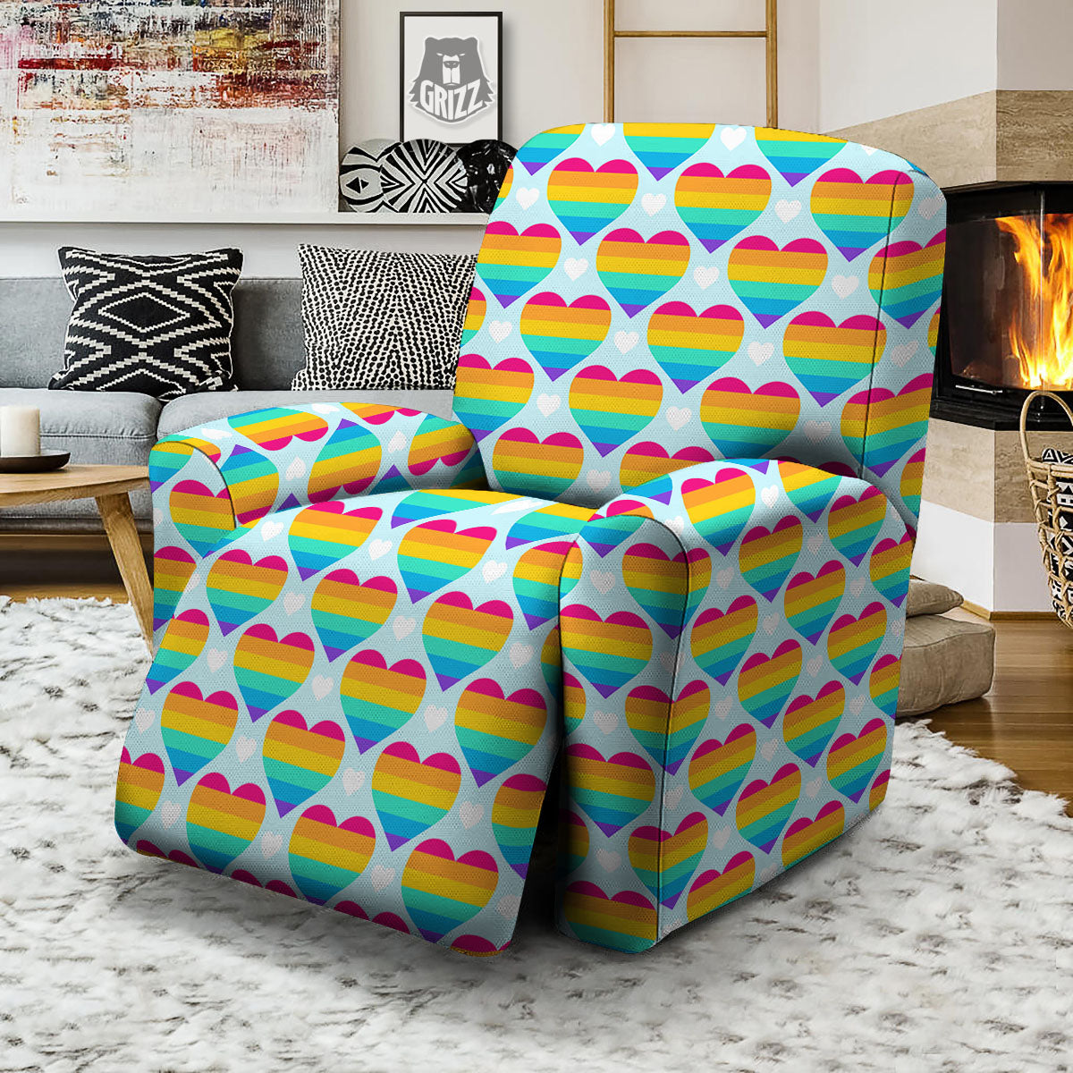 LGBT Heart Rainbow Print Pattern Recliner Slipcover-grizzshop