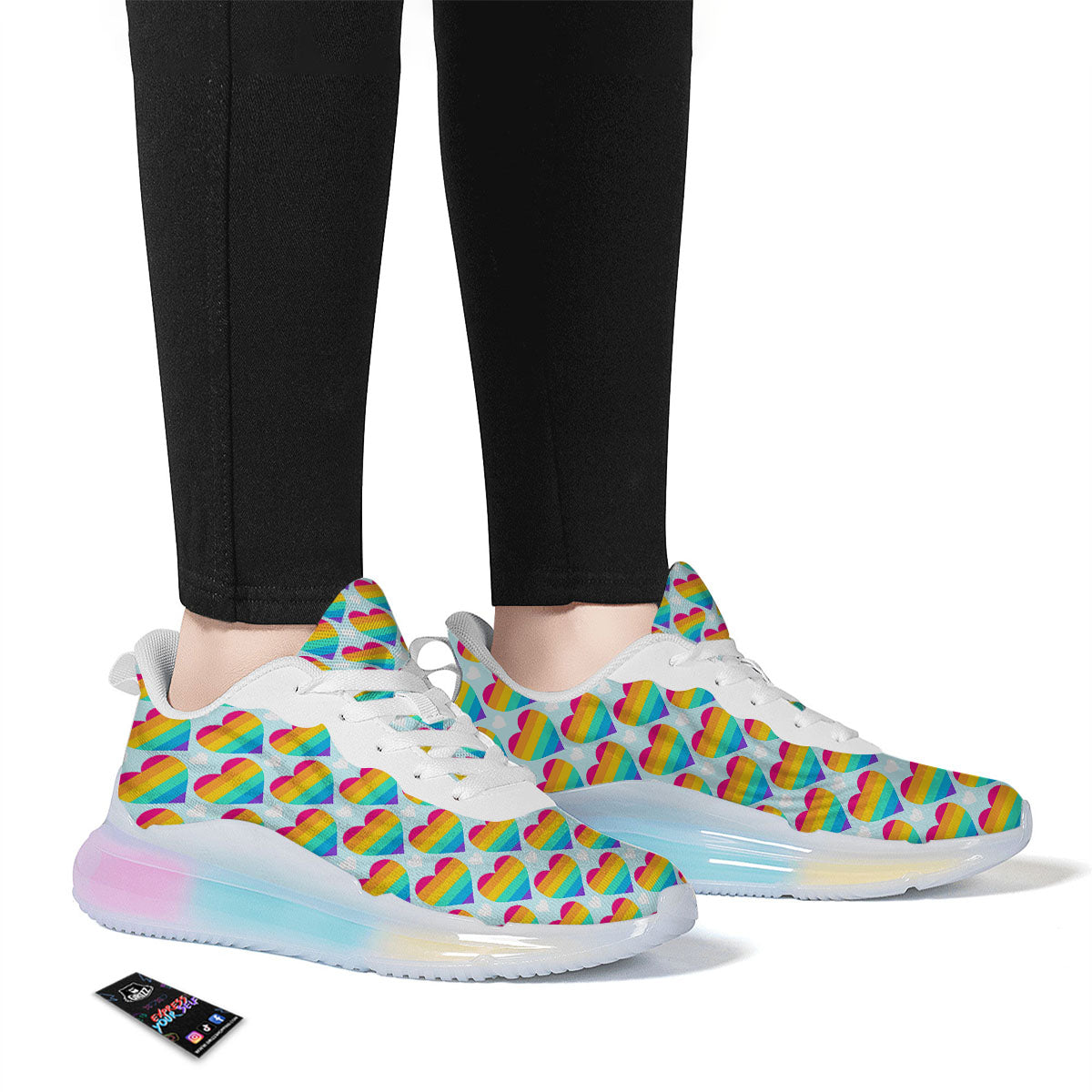 LGBT Heart Rainbow Print Pattern Running Sneakers-grizzshop