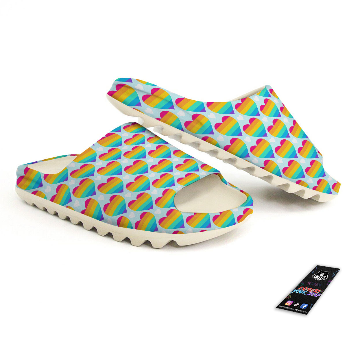 LGBT Heart Rainbow Print Pattern Sandals-grizzshop