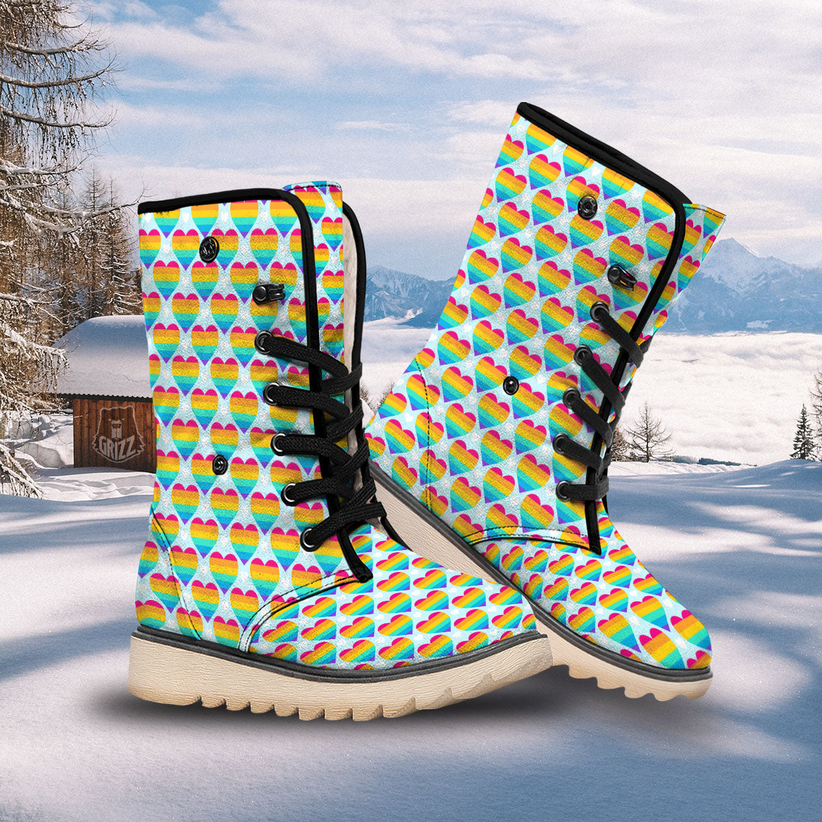 LGBT Heart Rainbow Print Pattern Snow Boots-grizzshop