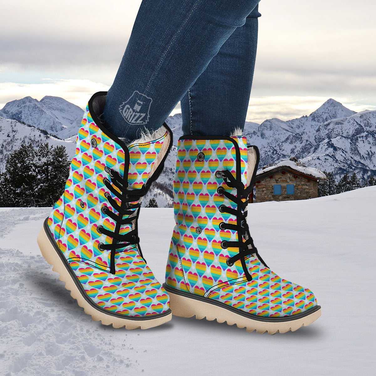 LGBT Heart Rainbow Print Pattern Snow Boots-grizzshop