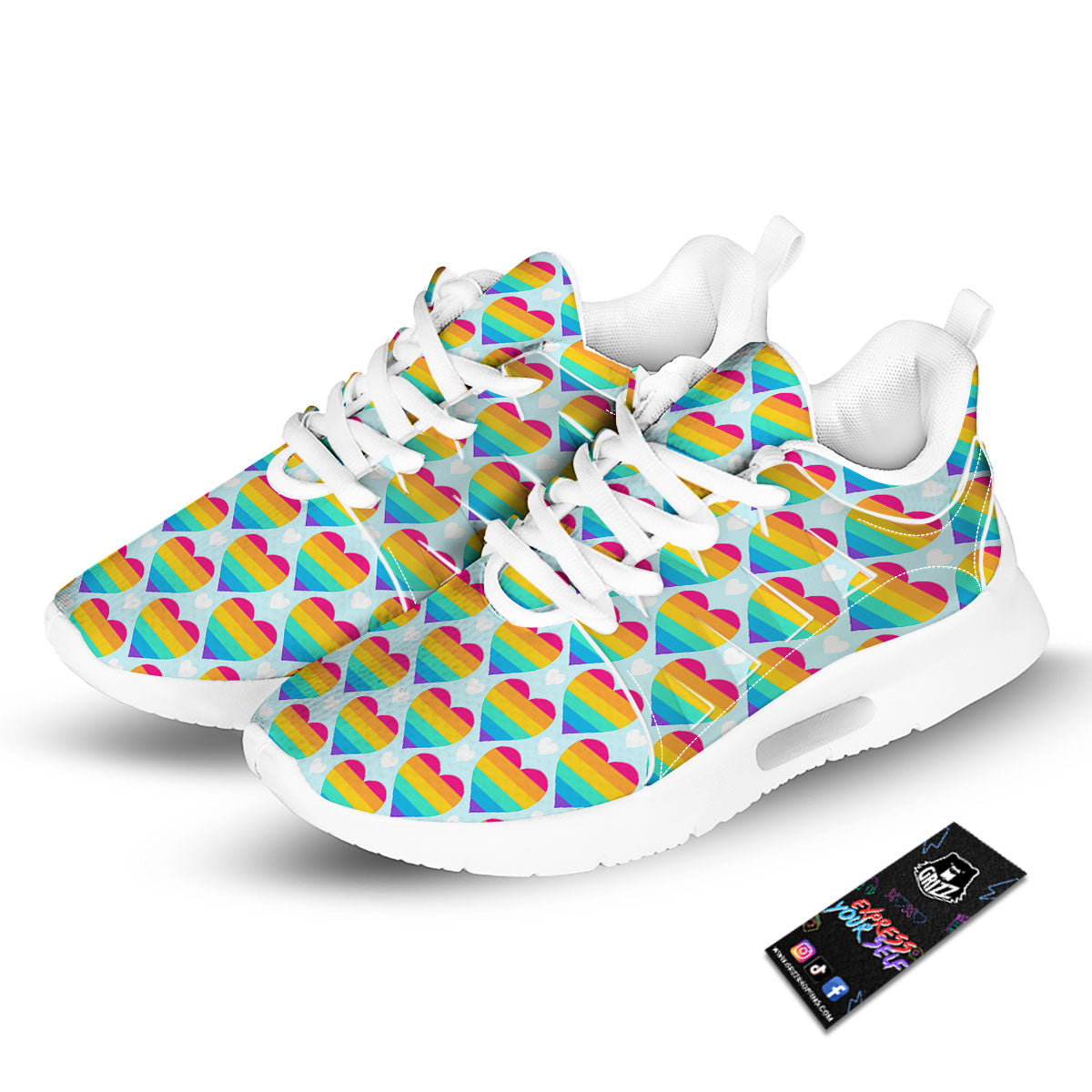 LGBT Heart Rainbow Print Pattern Tennis Shoes-grizzshop