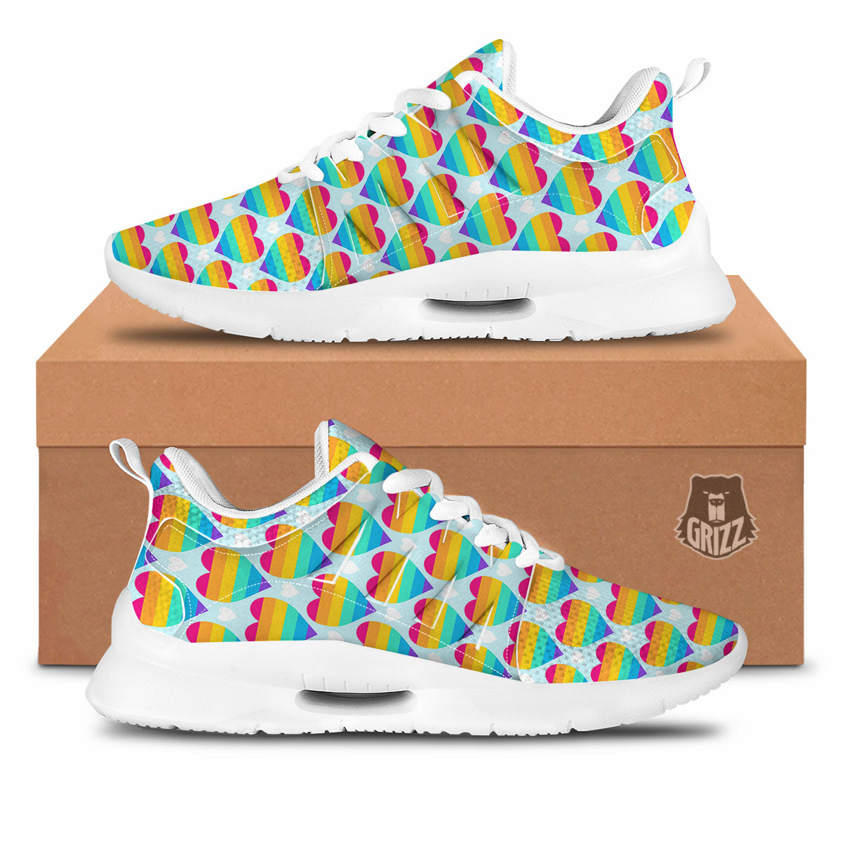 LGBT Heart Rainbow Print Pattern Tennis Shoes-grizzshop