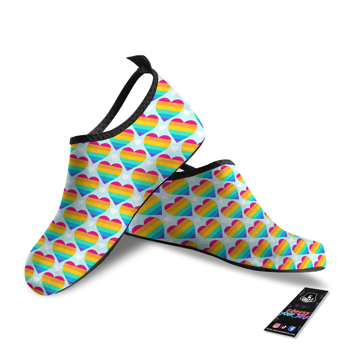 LGBT Heart Rainbow Print Pattern Water Shoes-grizzshop