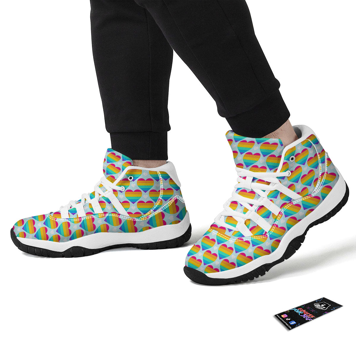 LGBT Heart Rainbow Print Pattern White Bball Shoes-grizzshop