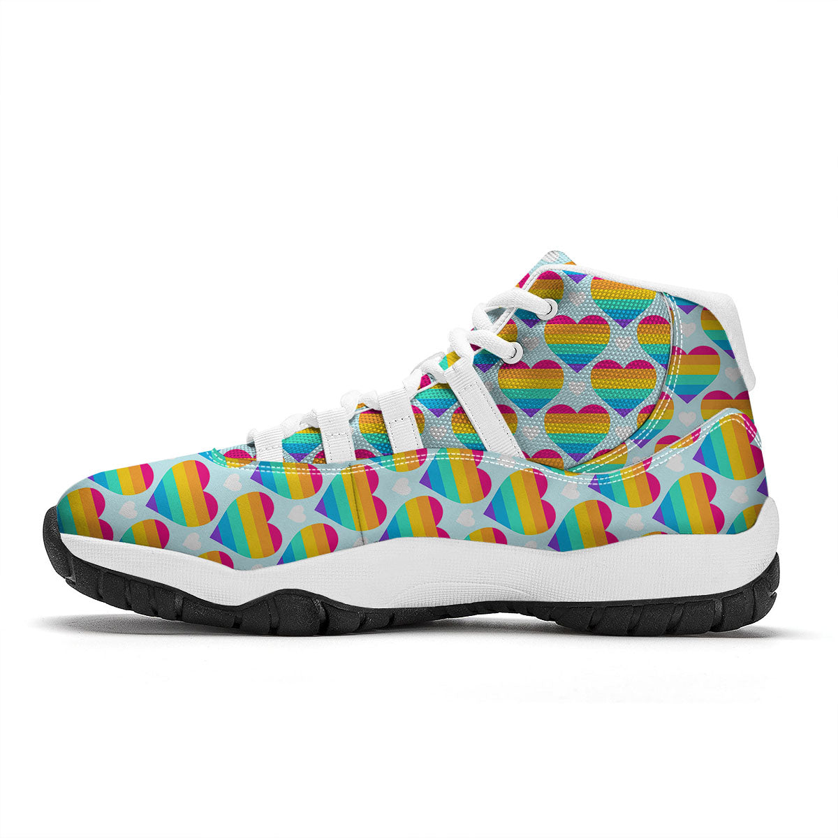 LGBT Heart Rainbow Print Pattern White Bball Shoes-grizzshop