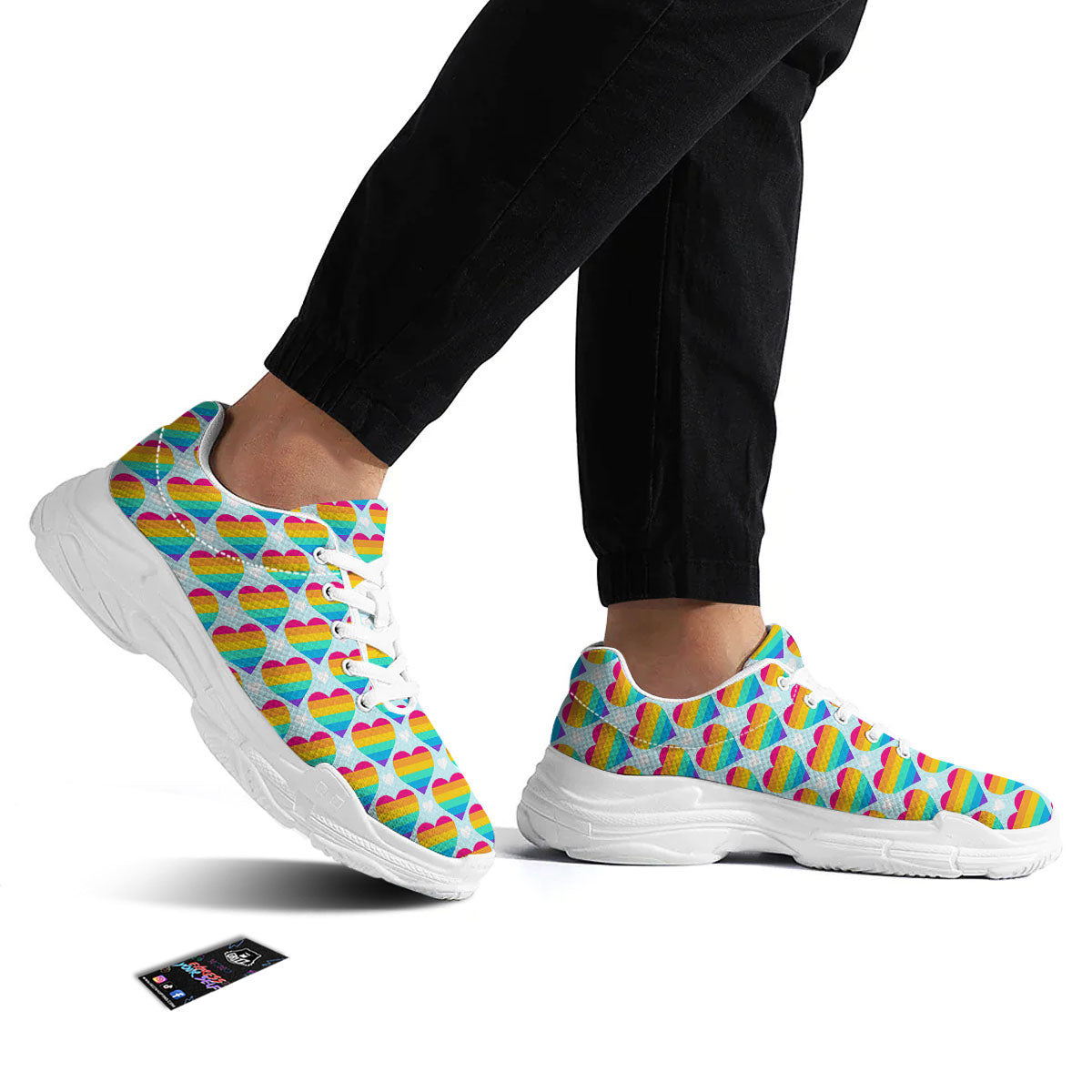 LGBT Heart Rainbow Print Pattern White Chunky Shoes-grizzshop