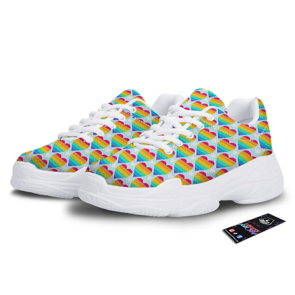 LGBT Heart Rainbow Print Pattern White Chunky Shoes-grizzshop