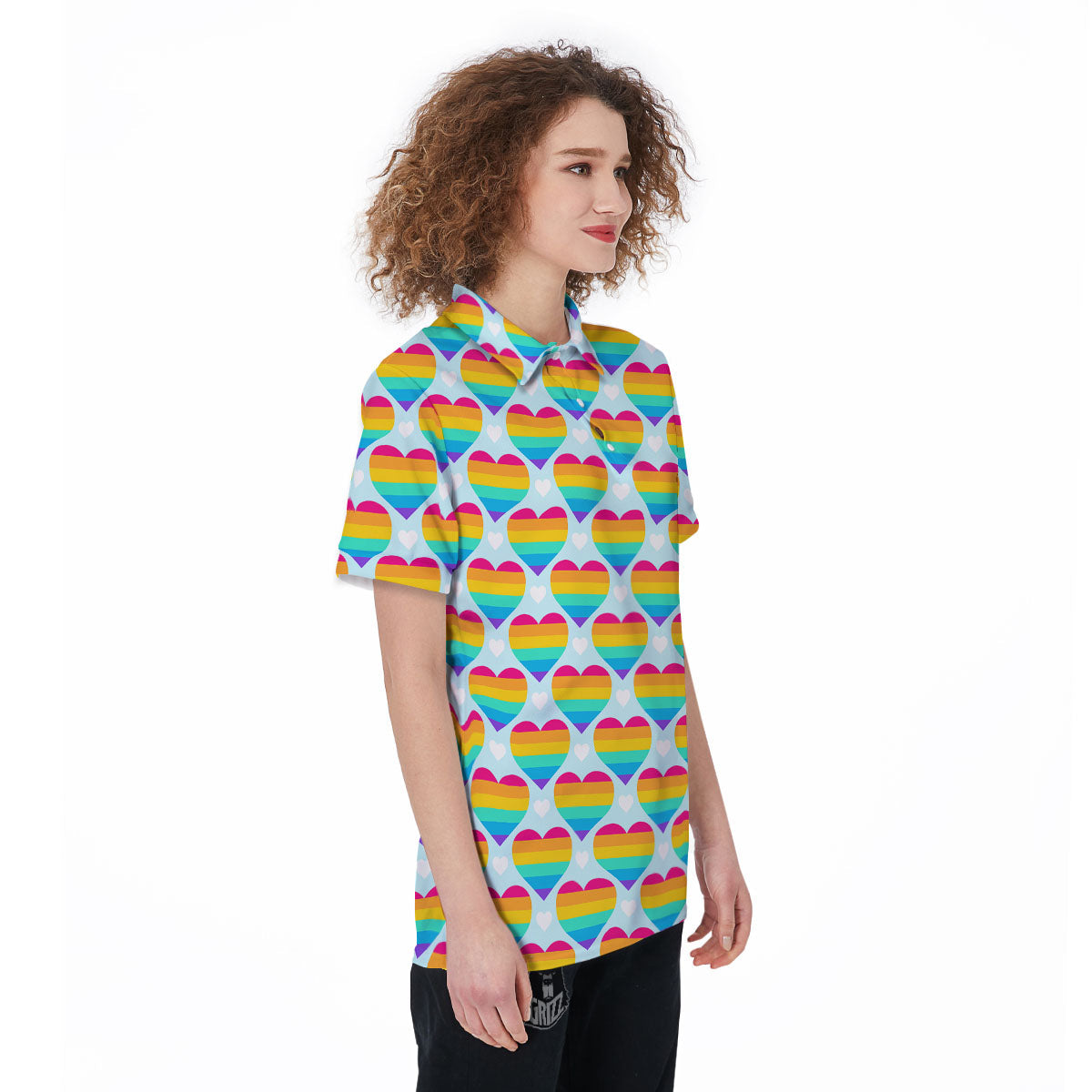 LGBT Heart Rainbow Print Pattern Women's Golf Shirts-grizzshop