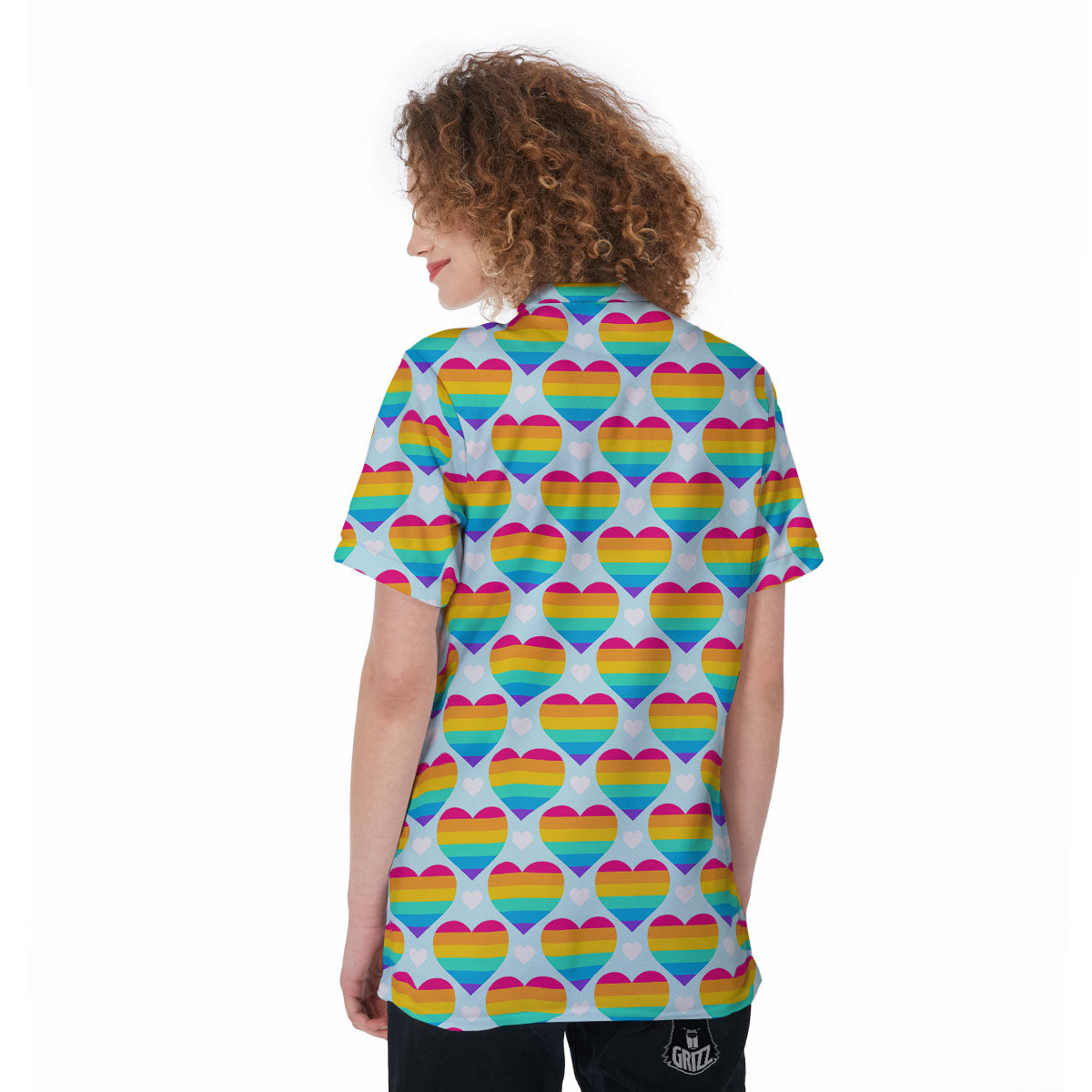 LGBT Heart Rainbow Print Pattern Women's Golf Shirts-grizzshop