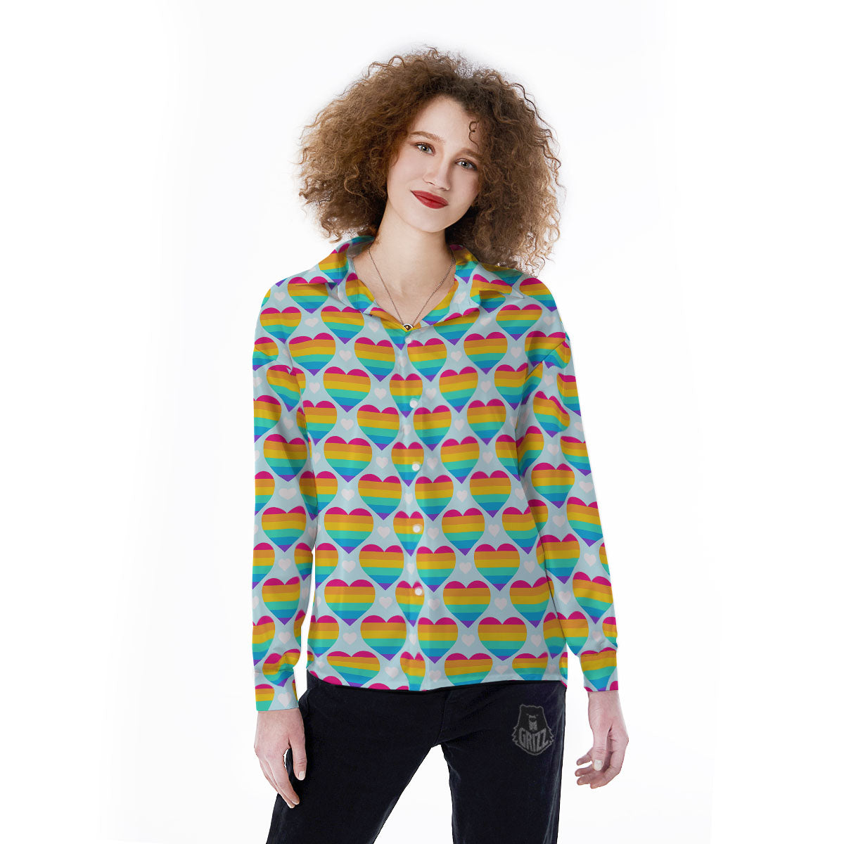 LGBT Heart Rainbow Print Pattern Women's Long Sleeve Shirts-grizzshop