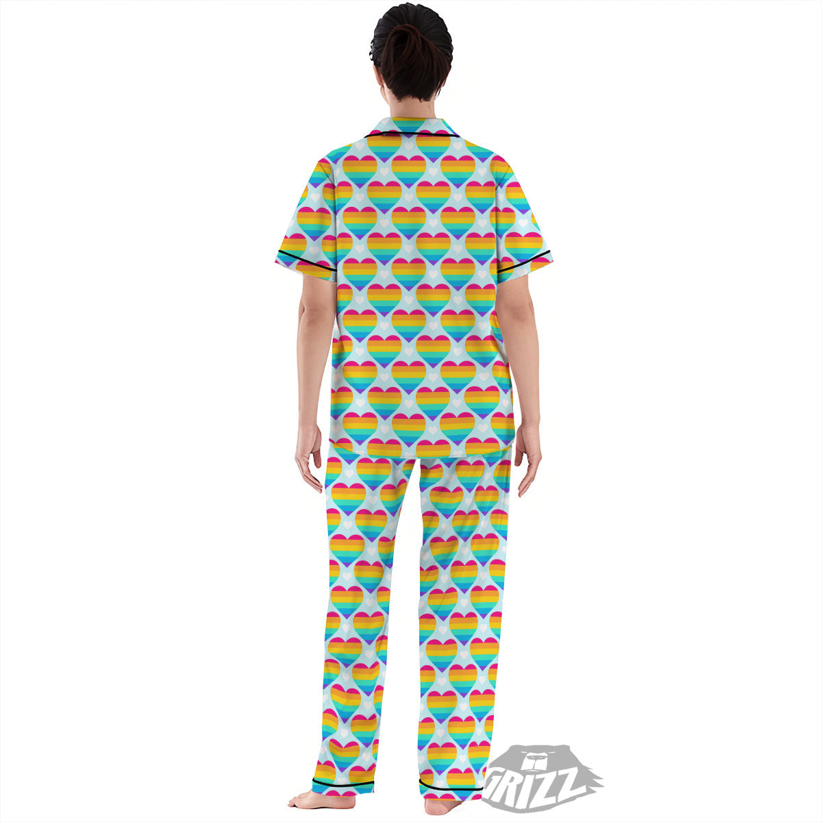 LGBT Heart Rainbow Print Pattern Women's Pajamas Set-grizzshop