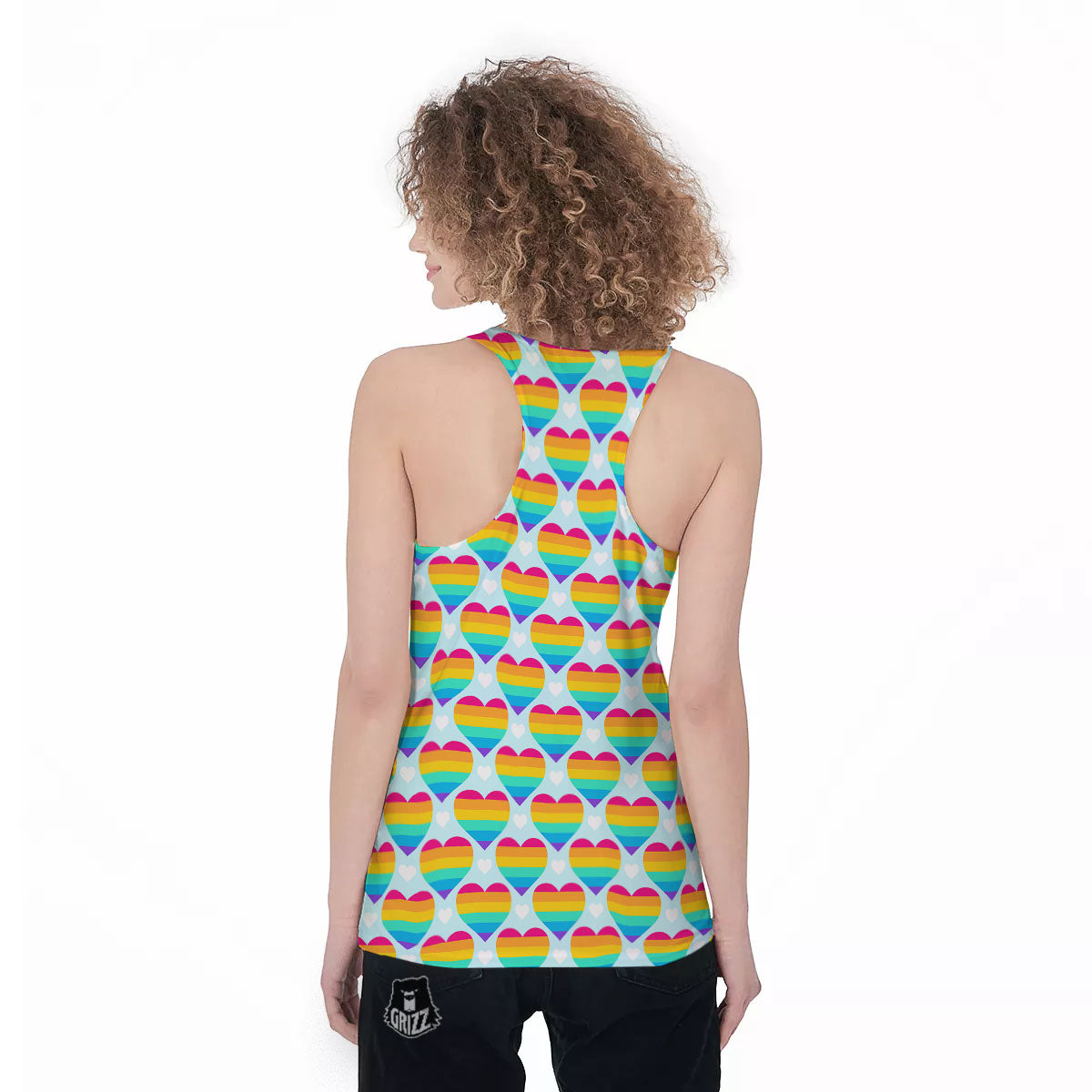 LGBT Heart Rainbow Print Pattern Women's Racerback Tank Top-grizzshop