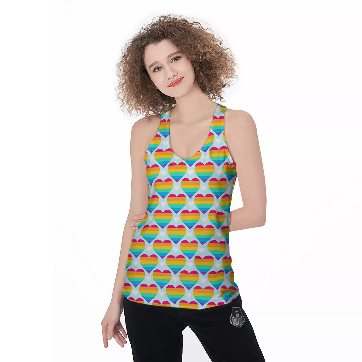 LGBT Heart Rainbow Print Pattern Women's Racerback Tank Top-grizzshop