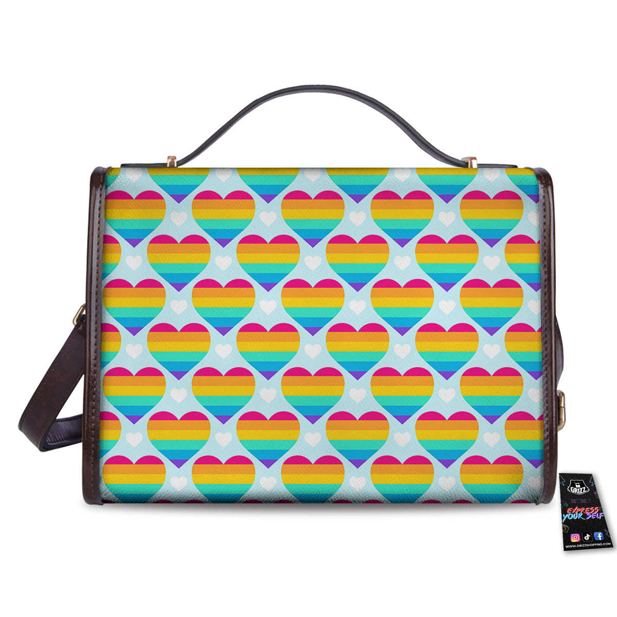 LGBT Heart Rainbow Print Pattern Women's Satchel Bag-grizzshop