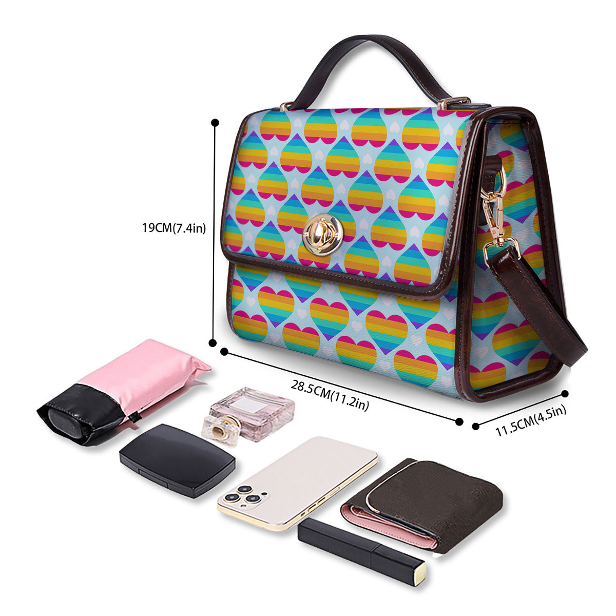 LGBT Heart Rainbow Print Pattern Women's Satchel Bag-grizzshop