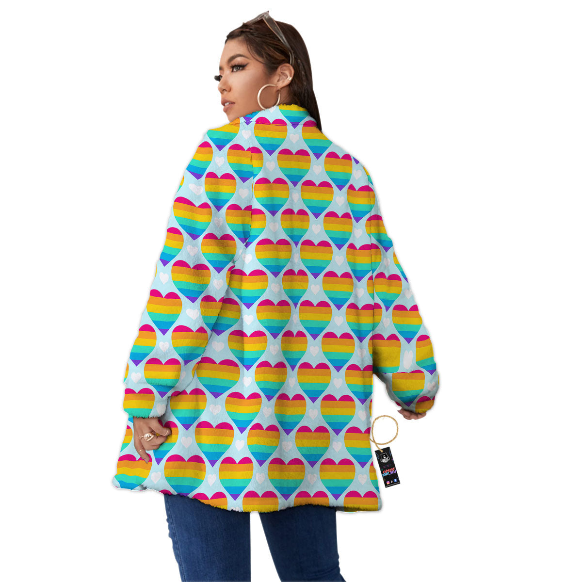 LGBT Heart Rainbow Print Pattern Women's Sherpa Jacket-grizzshop