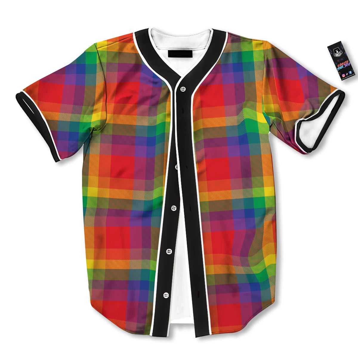 LGBT Plaid Rainbow Print Pattern Baseball Jersey-grizzshop