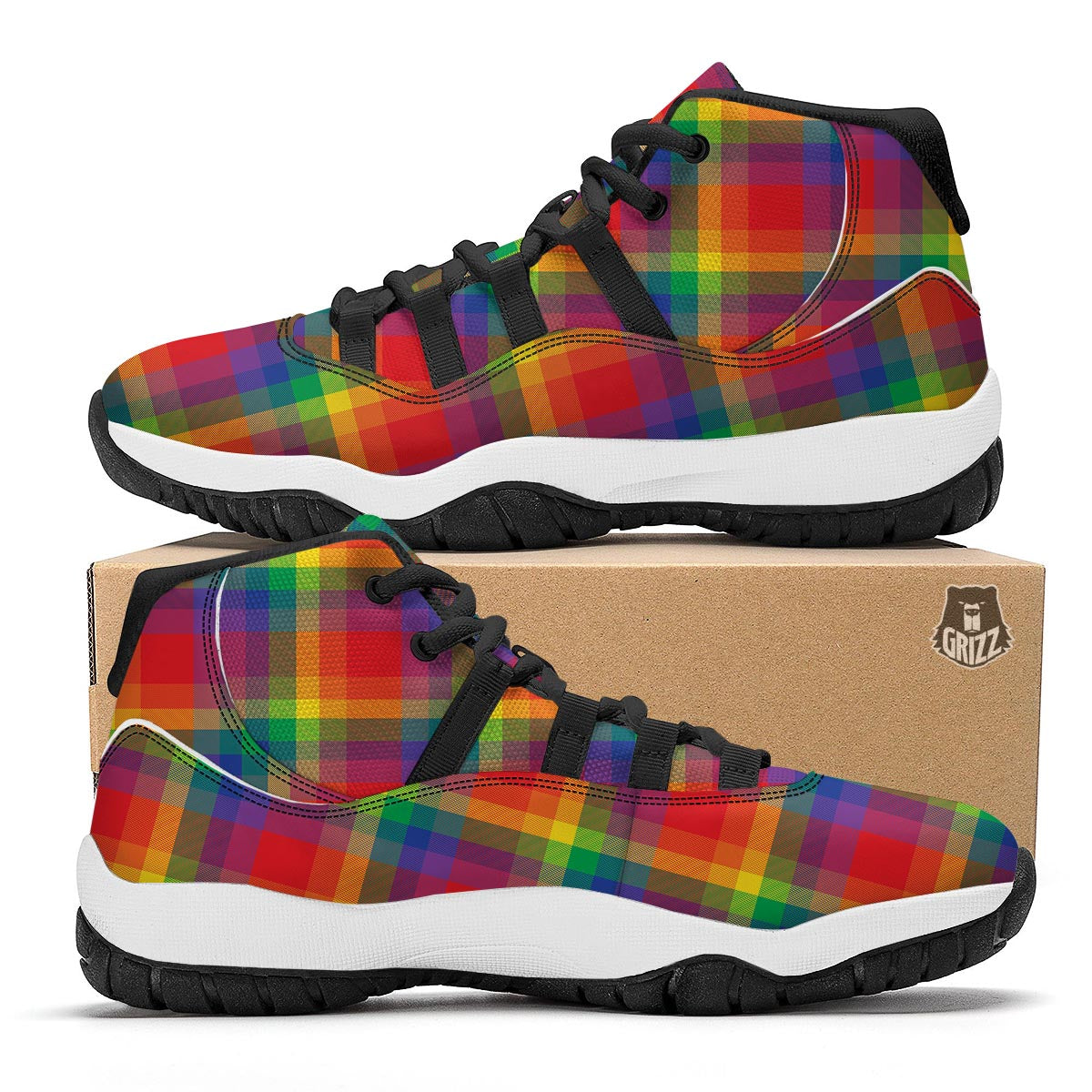 LGBT Plaid Rainbow Print Pattern Black Bball Shoes-grizzshop