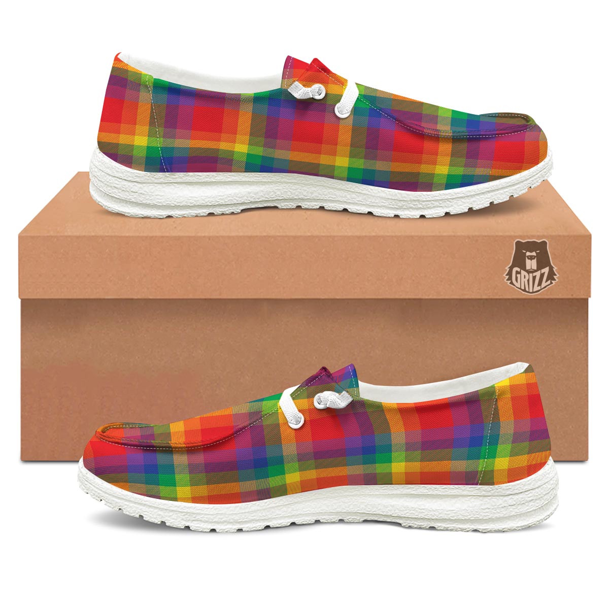 LGBT Plaid Rainbow Print Pattern Black Loafers-grizzshop