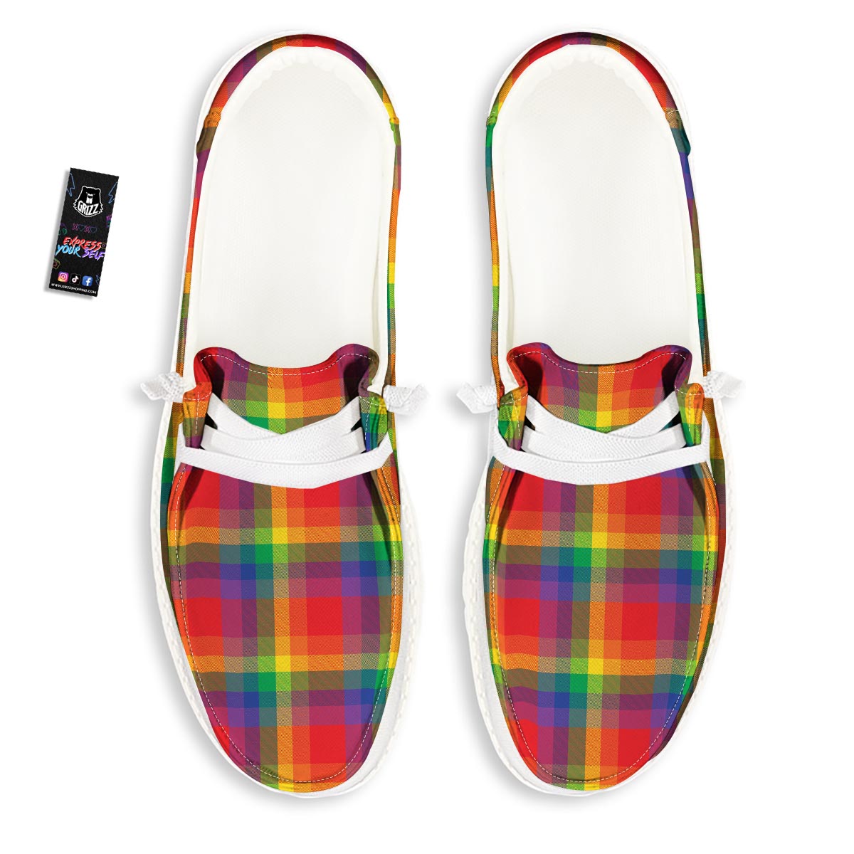 LGBT Plaid Rainbow Print Pattern Black Loafers-grizzshop